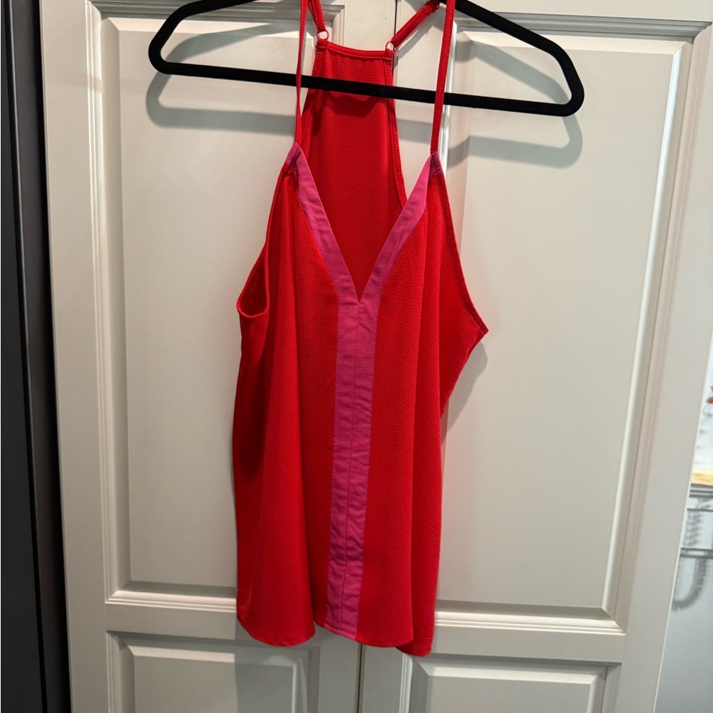 Red and Pink Sleeveless Top